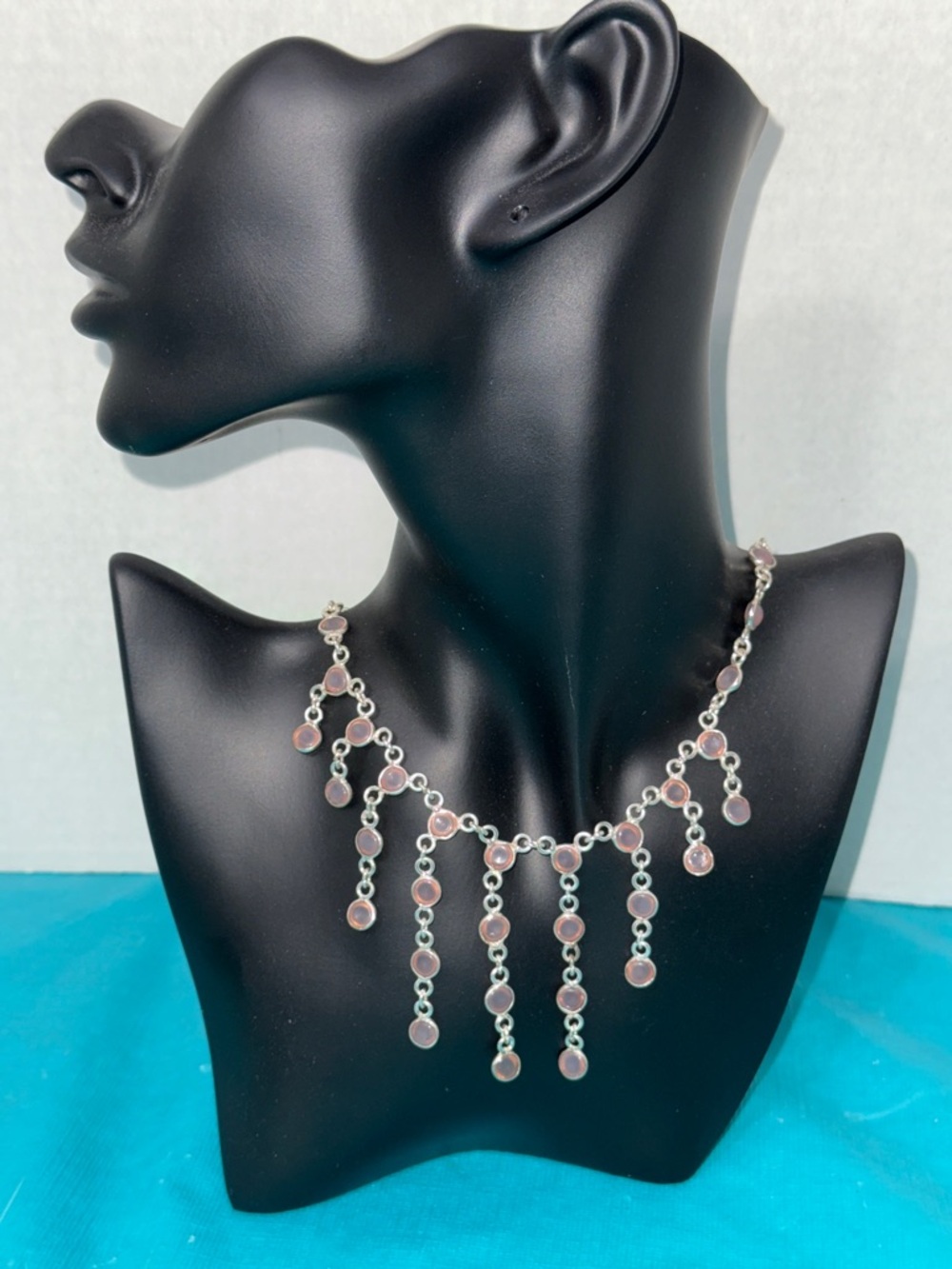 925 Silver Pink Dangle Disc Necklace